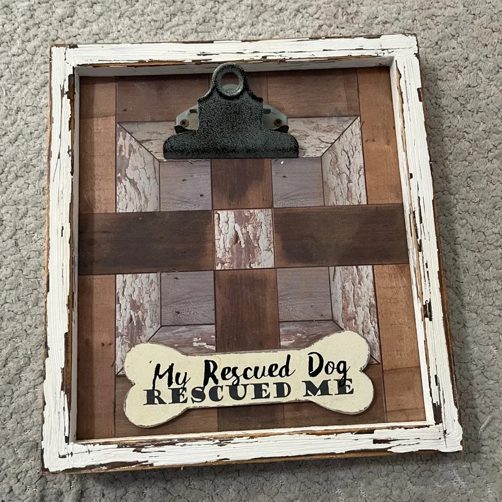 Youngs Inc Distressed Wood Frame Dog Lover Clipboard My Rescued‎ Dog Rescued Me